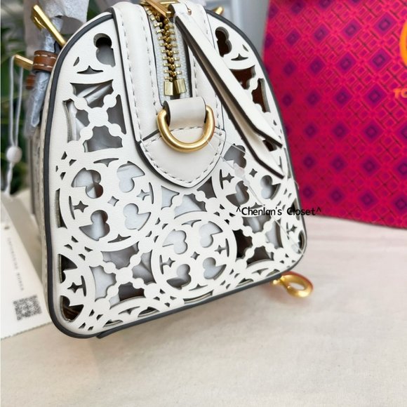 🔥NeW! $598 Tory Burch T Monogram Laser Cut Barrel Petite Bag - Picture 12 of 17